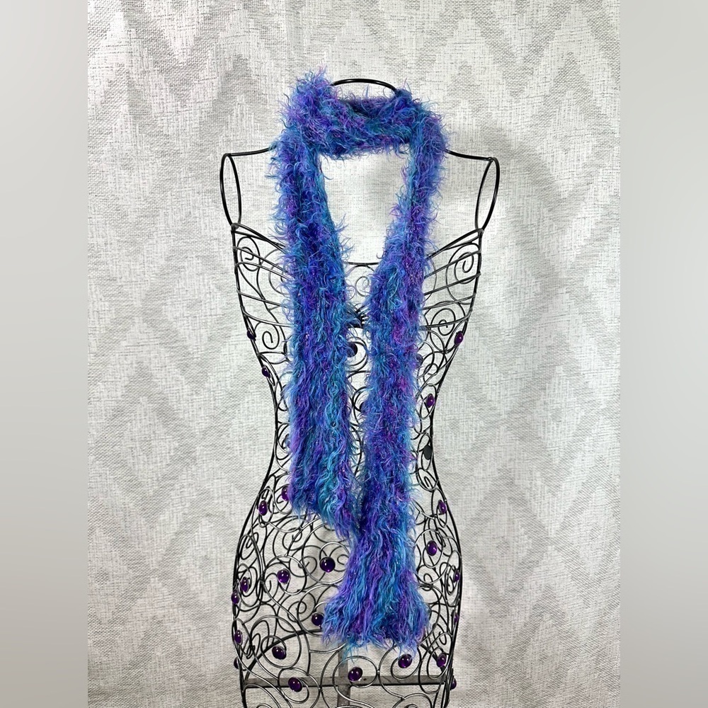 Y2LK blue and purple fuzzy skinny scarf